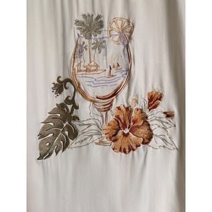 Hawaiian Luau Men L Silk Button Down Shirt Cream Embroidered Tropical Limited